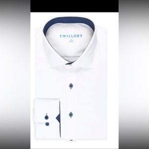 Twillory CHANGER tailored performance white dress shirt with blue detail
